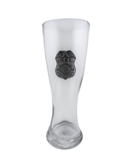 HSI GLASS PILSNER WITH PEWTER BADGE