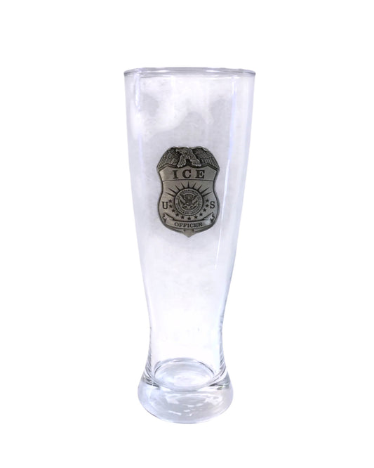 ICE GLASS PILSNER WITH PEWTER BADGE