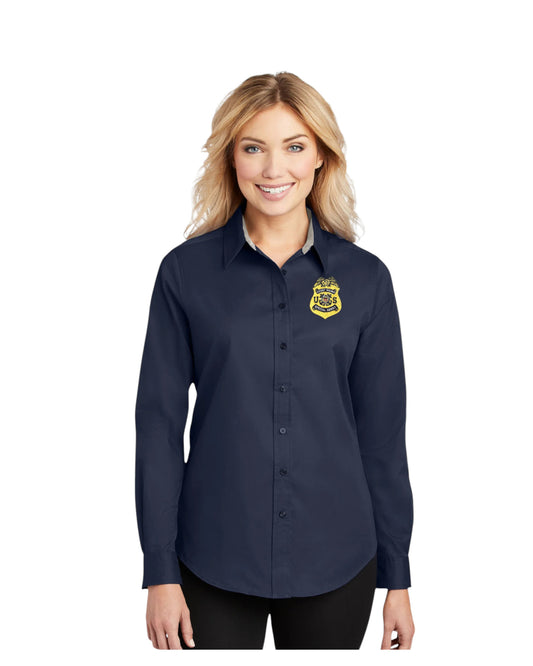 WOMEN'S CGIS S/A BADGE BUTTON UP DRESS SHIRT-L608