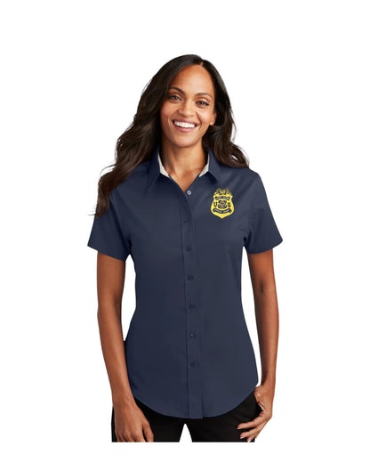 WOMEN'S CGIS S/A BADGE BUTTON UP DRESS SHIRT-L508