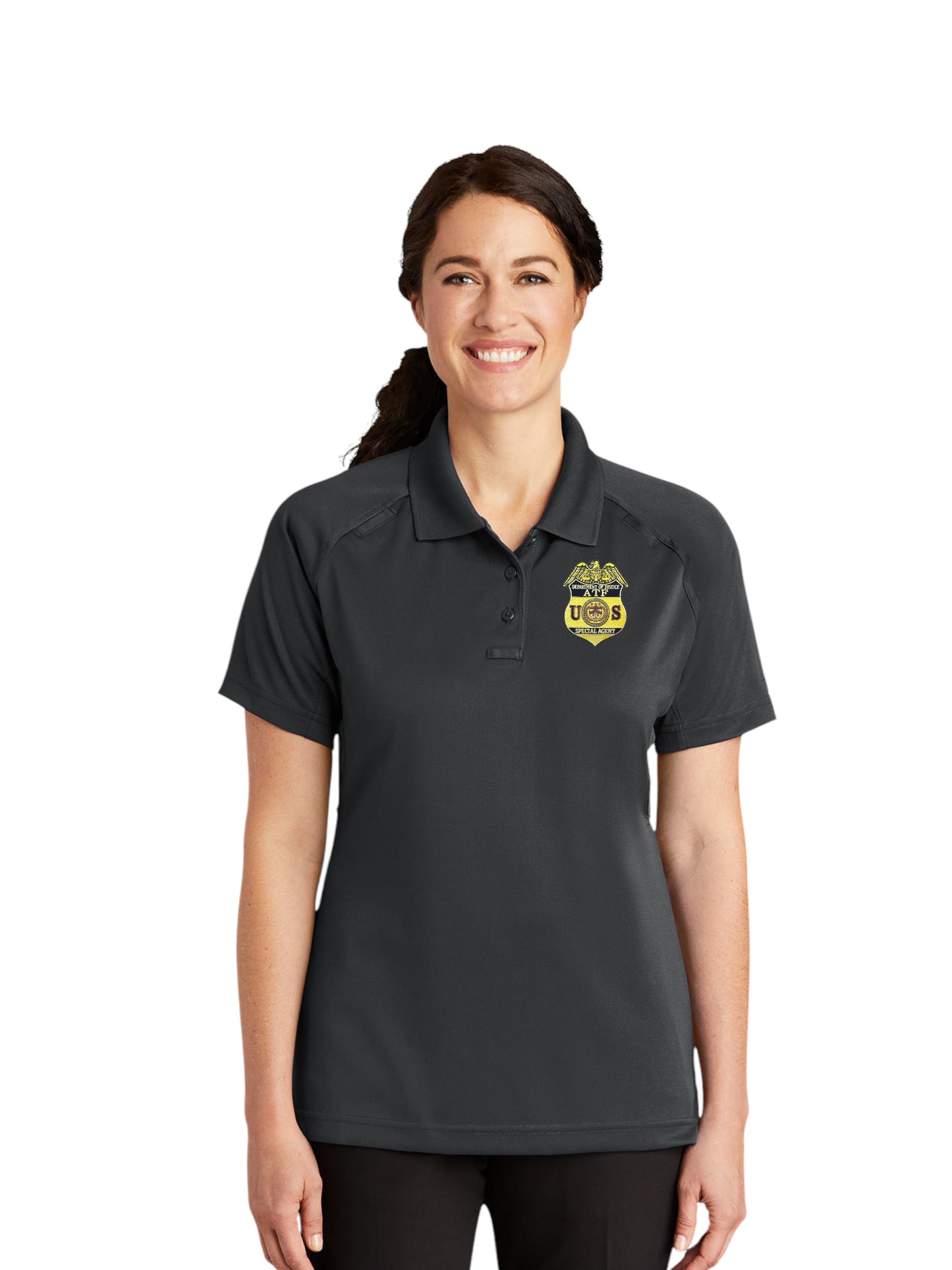 WOMEN'S ATF S/A BADGE TACTICAL POLO-CS411