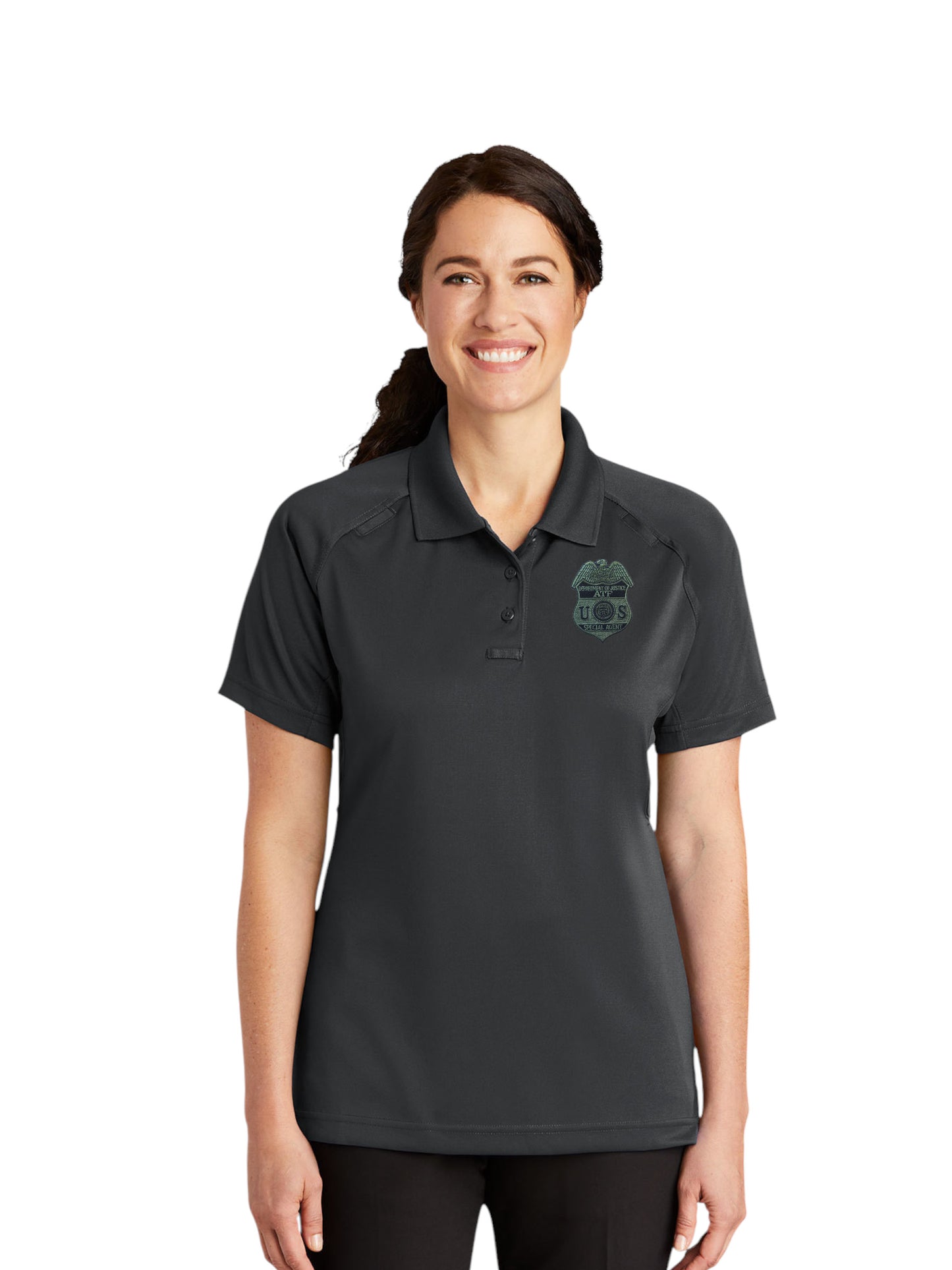 WOMEN'S ATF S/A BADGE TACTICAL POLO-CS411