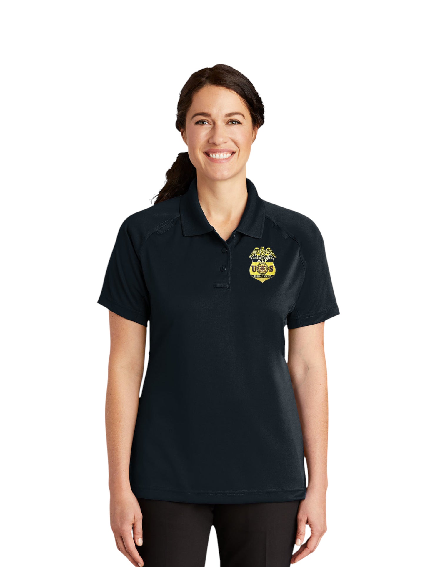 WOMEN'S ATF S/A BADGE TACTICAL POLO-CS411