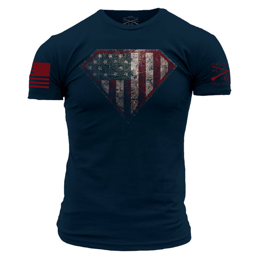 GRUNT STYLE SUPER PATRIOT SUPERMAN AMERICAN FLAG T-SHIRT-NAVY