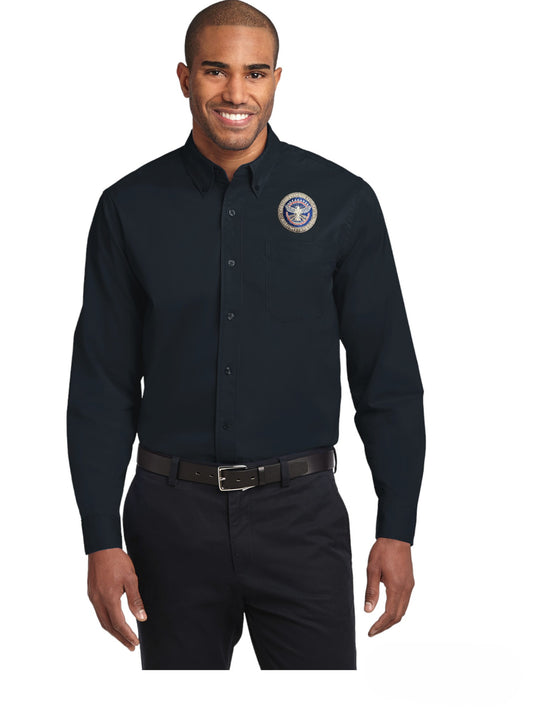 TSA INSIGNIA ON LONGSLEEVE TWILL BUTTON UP DRESS SHIRT-S608