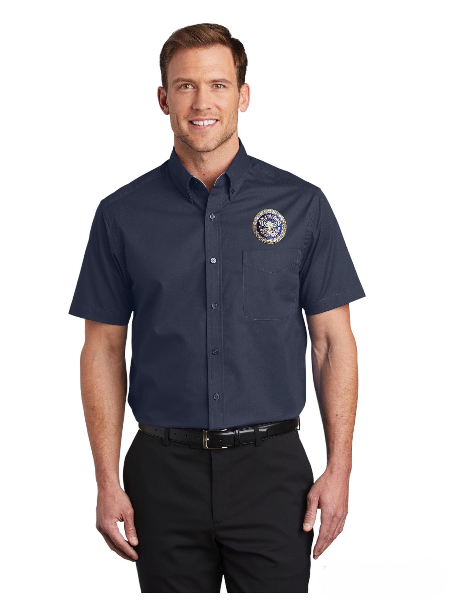 TSA INSIGNIA ON SHORT SLEEVE MEN'S BUTTON UP DRESS SHIRT-S508 – Sally's ...