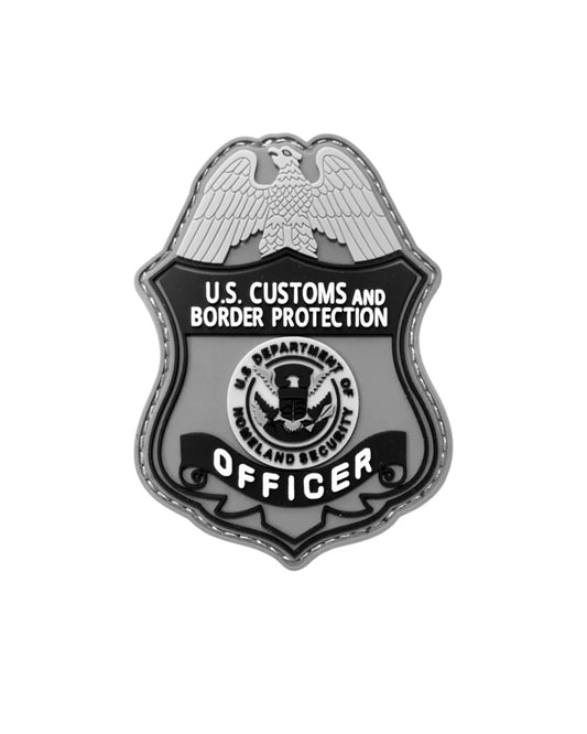 PVC CBP OFFICER BADGE PATCH-GREY/BLACK