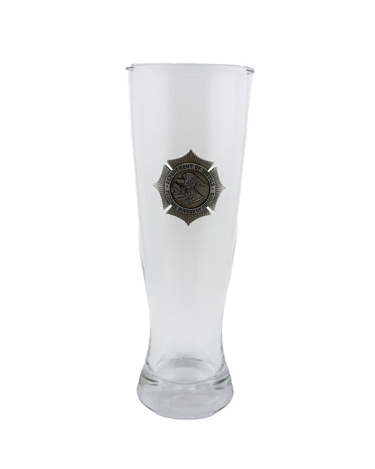 CLEARANCE BOP GLASS PILSNER WITH PEWTER BADGE