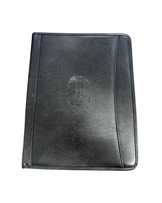 CLEARANCE ICE OFFICER BADGE EMBOSSED ZIPPERED PADFOLIO