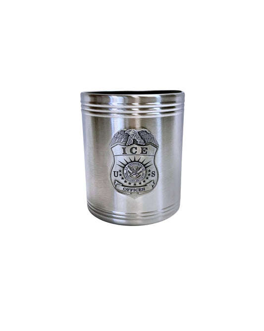 ICE CAN COOZIE WITH PEWTER BADGE