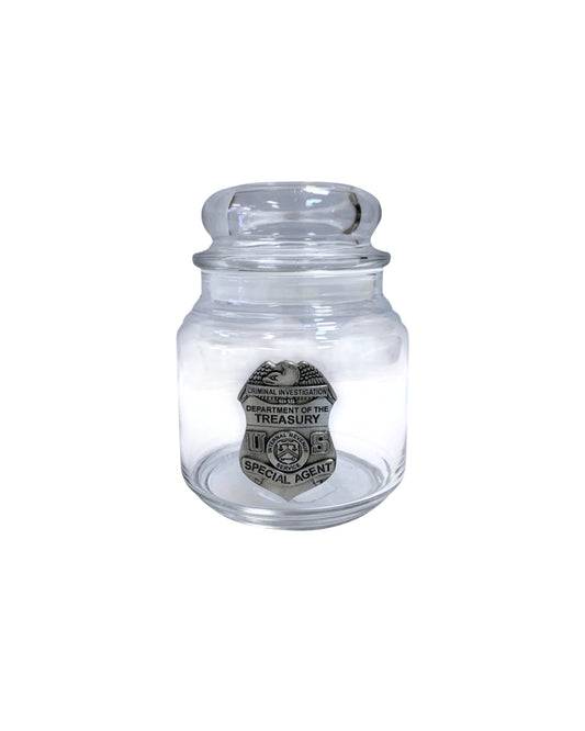 IRS CANDY JAR WITH PEWTER BADGE