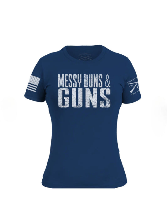 GRUNT STYLE LADIES MESSY BUNS & GUNS T-SHIRT: ROYAL