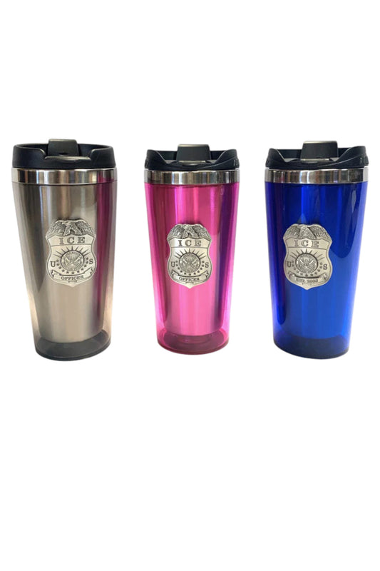 TRAVEL MUG WITH PEWTER ICE BADGE