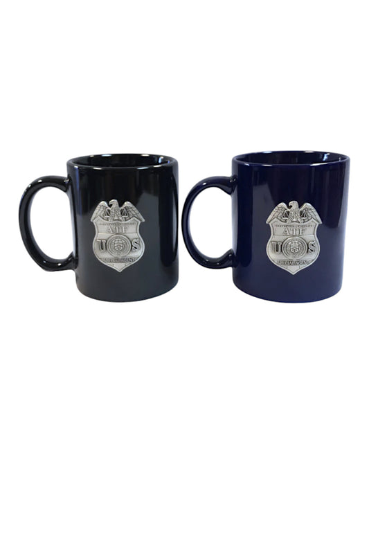 ATF COFFEE MUG WITH PEWTER BADGE