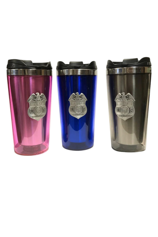 ATF TUMBLER W/ PEWTER ATF SPECIAL AGENT BADGE