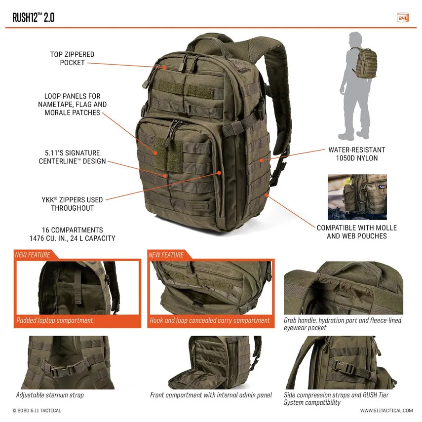 5.11 RUSH 12 2.0 BACKPACK 24L