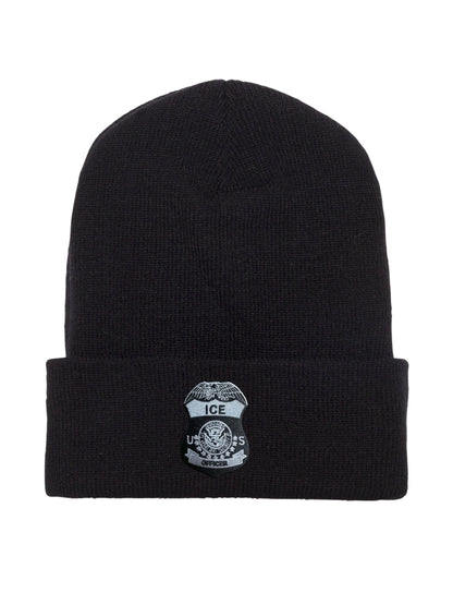 ICE OFFICER BADGE CUFFED KNIT BEANIE