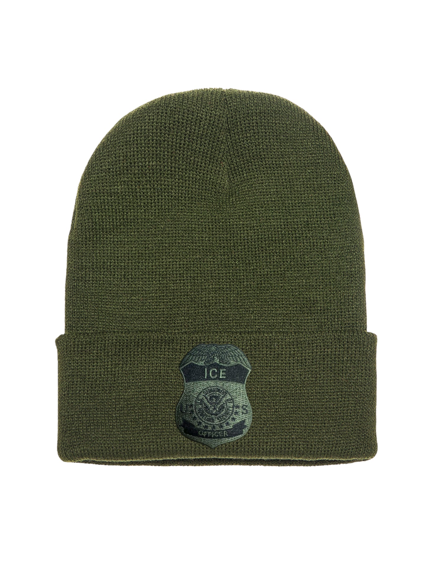 ICE OFFICER BADGE CUFFED KNIT BEANIE