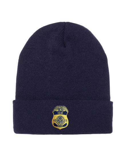 ICE OFFICER BADGE CUFFED KNIT BEANIE