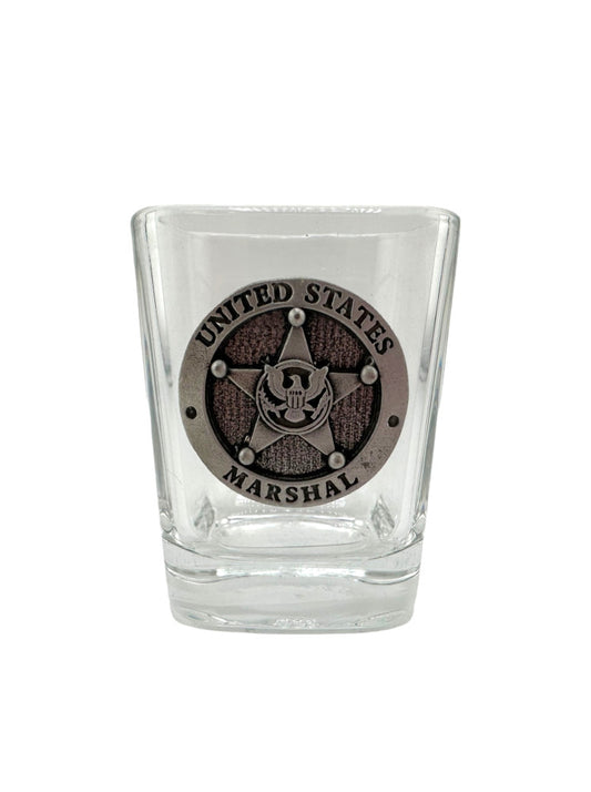 USMS SQUARE SHOT GLASS W/ PEWTER STAR