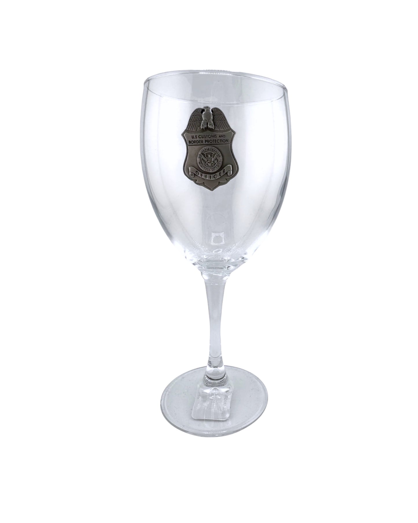 CBP OFFICER WINE GLASS WITH PEWTER BADGE