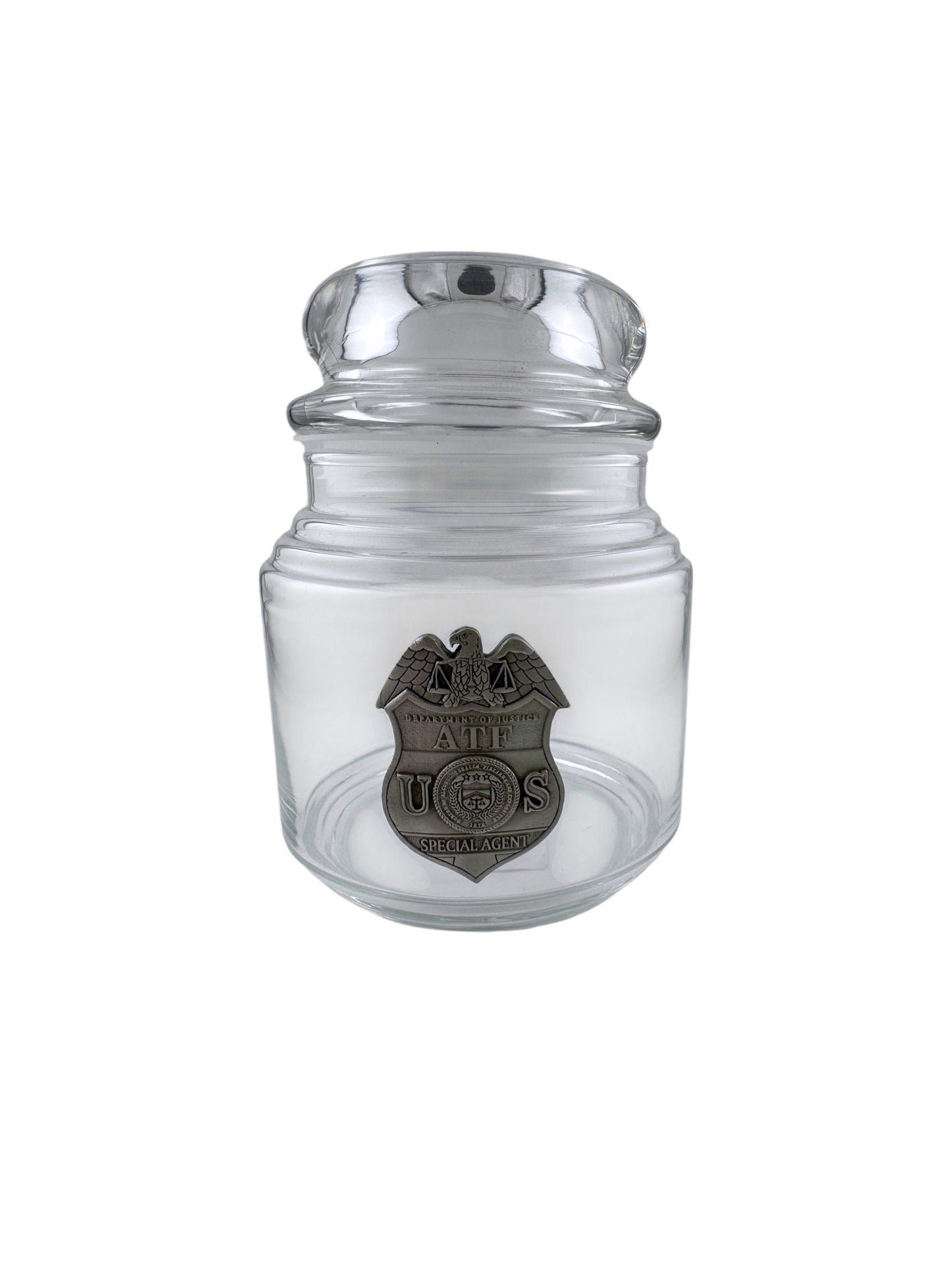 ATF CANDY JAR WITH PEWTER BADGE