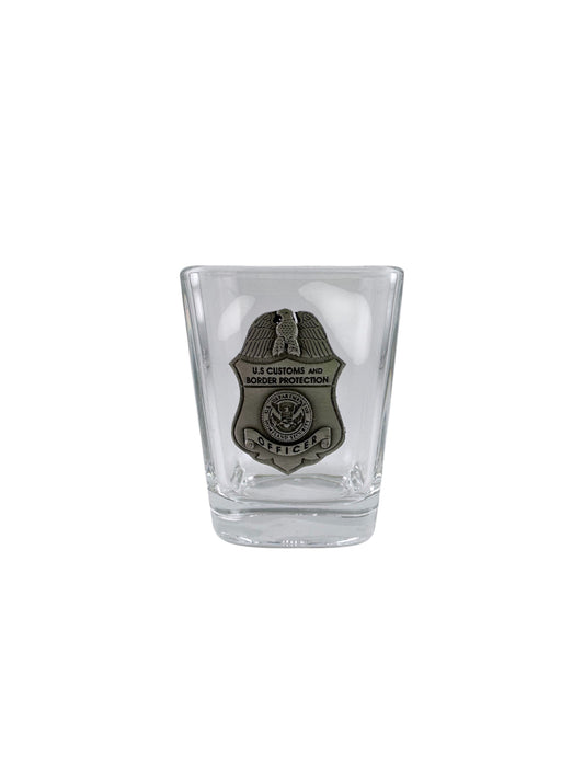 CBP SQUARE SHOT GLASS WITH PEWTER BADGE