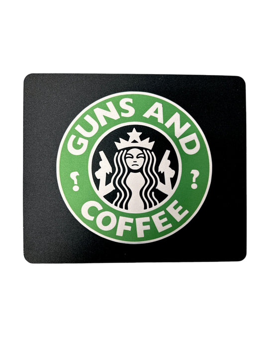 GUNS AND COFFEE MOUSE PAD