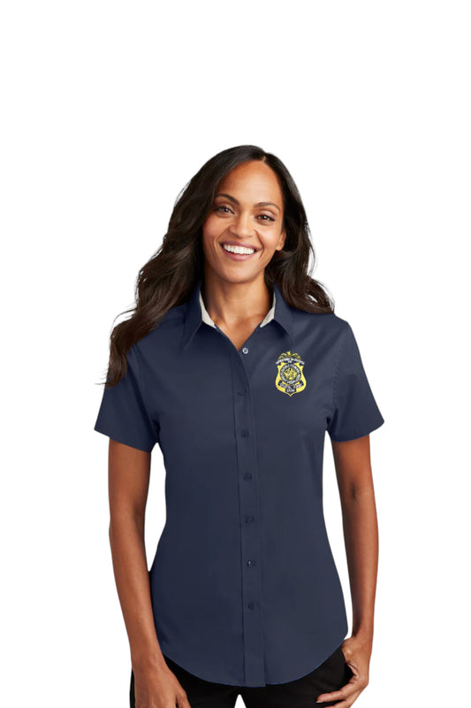 WOMEN'S DCIS S/A BADGE BUTTON UP DRESS SHIRT-L508