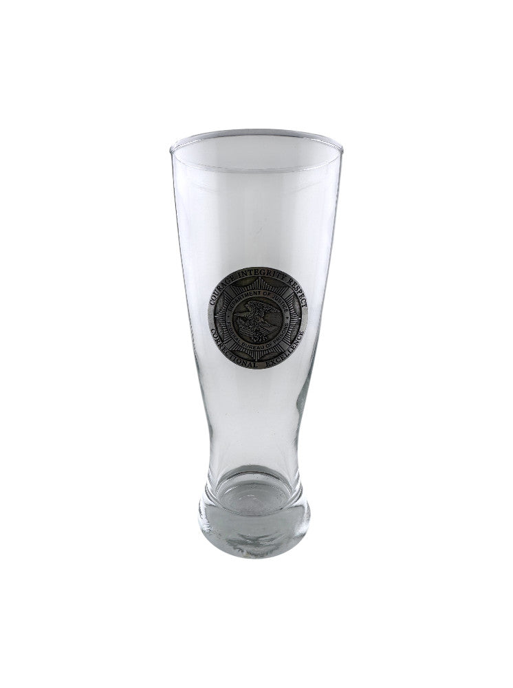 BOP GLASS PILSNER WITH PEWTER BADGE