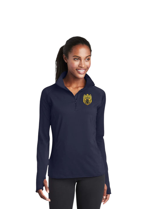 WOMEN'S NCIS SPECIAL AGENT BADGE ON SPORT TEK SPORT WICK STRETCH 1/2 ZIP PULLOVER-LST850