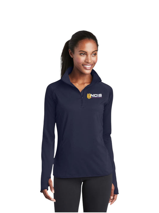 WOMEN'S NCIS LOGO ON SPORT TEK SPORT WICK STRETCH 1/2 ZIP PULLOVER-LST850