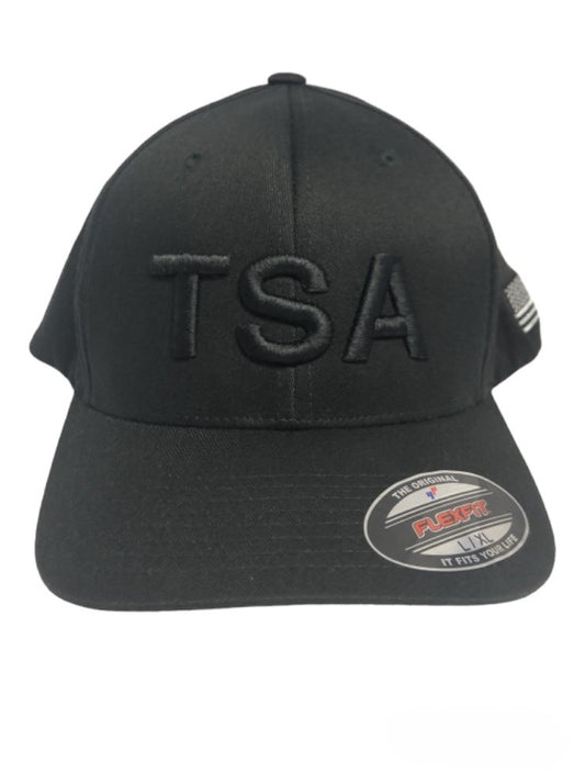 TSA FLEX FIT HAT TSA "BLACK OUT" LETTERS W/ FLAG